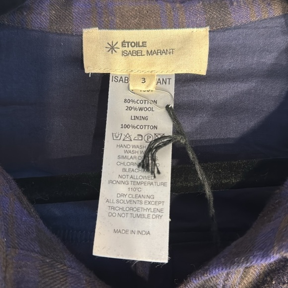 NWT Isabel Marant Etoile Eggplant Black Tan Muted Plaid adjustable Shirt Dress - Picture 14 of 16
